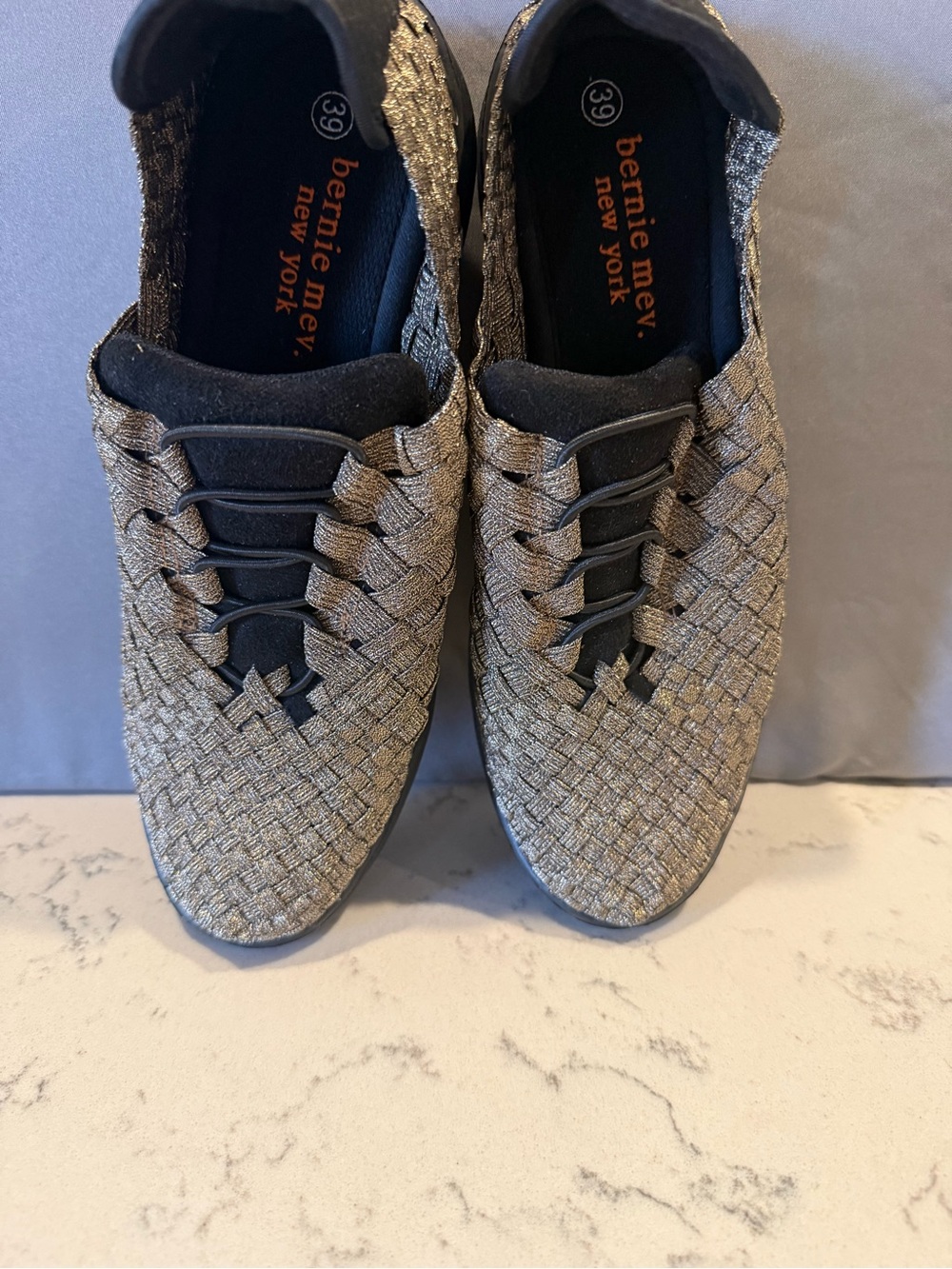bernie mev. Men's Woven Slip-On Sneakers in Metallic Silver and Black